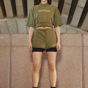 Cheap Aje ATHLETICA Panelled Terry Short 616 Deep Khaki