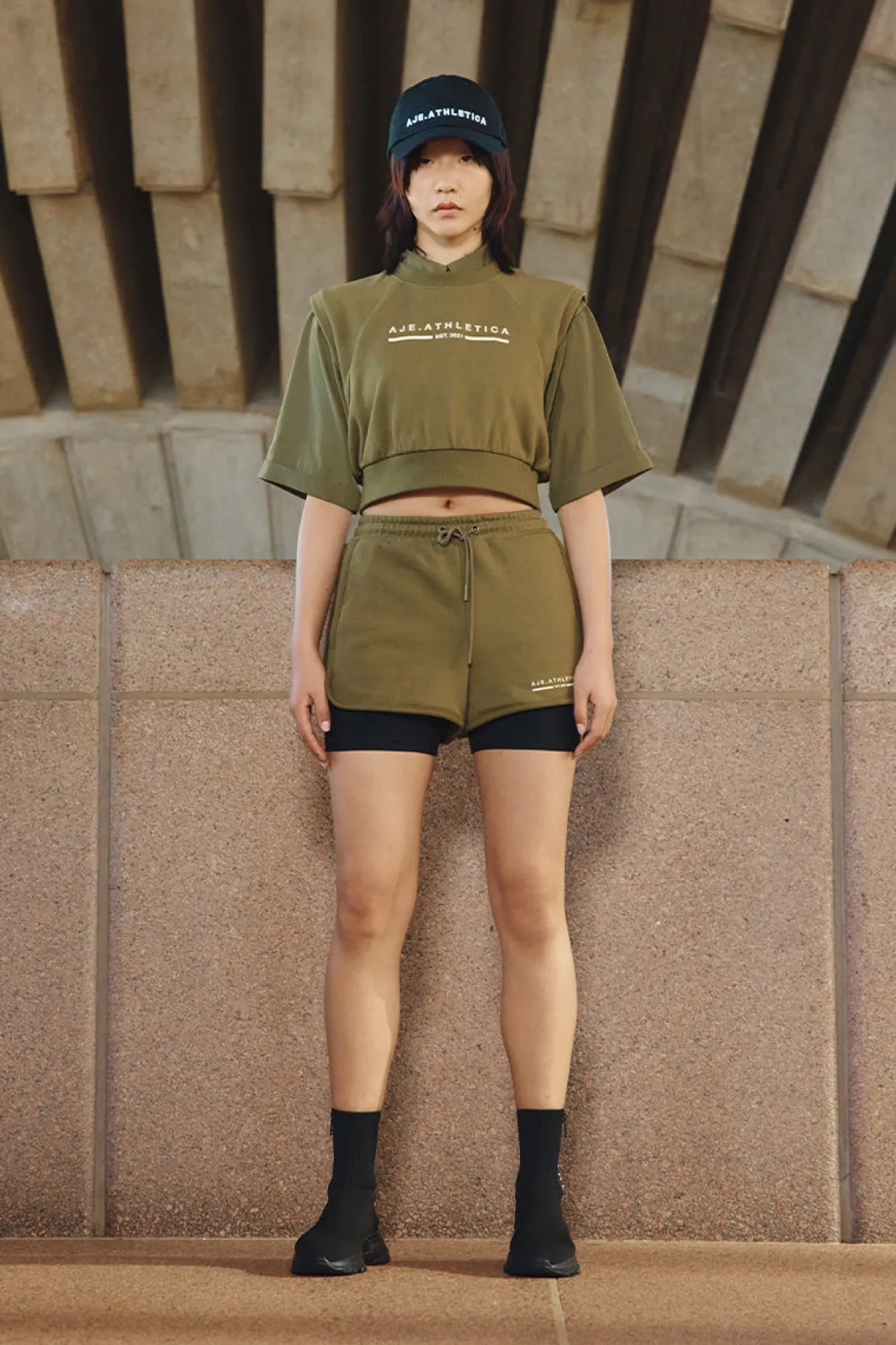 panelled_terry_short__7.webp Cheap Aje ATHLETICA Panelled Terry Short 616 Deep Khaki