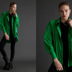 Sale Aje ATHLETICA Perforated Long Shirt 406 Vivid Green/Gold