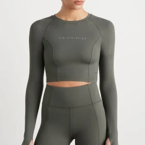 Sale Aje ATHLETICA Perforated Long Sleeve Crop Top 340 Midnight Grey/Reflective