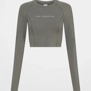 Sale Aje ATHLETICA Perforated Long Sleeve Crop Top 340 Midnight Grey/Reflective