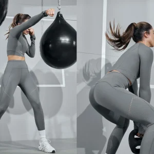 Sale Aje ATHLETICA Perforated Long Sleeve Crop Top 340 Midnight Grey/Reflective
