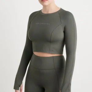 Sale Aje ATHLETICA Perforated Long Sleeve Crop Top 340 Midnight Grey/Reflective