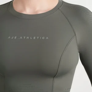 Sale Aje ATHLETICA Perforated Long Sleeve Crop Top 340 Midnight Grey/Reflective