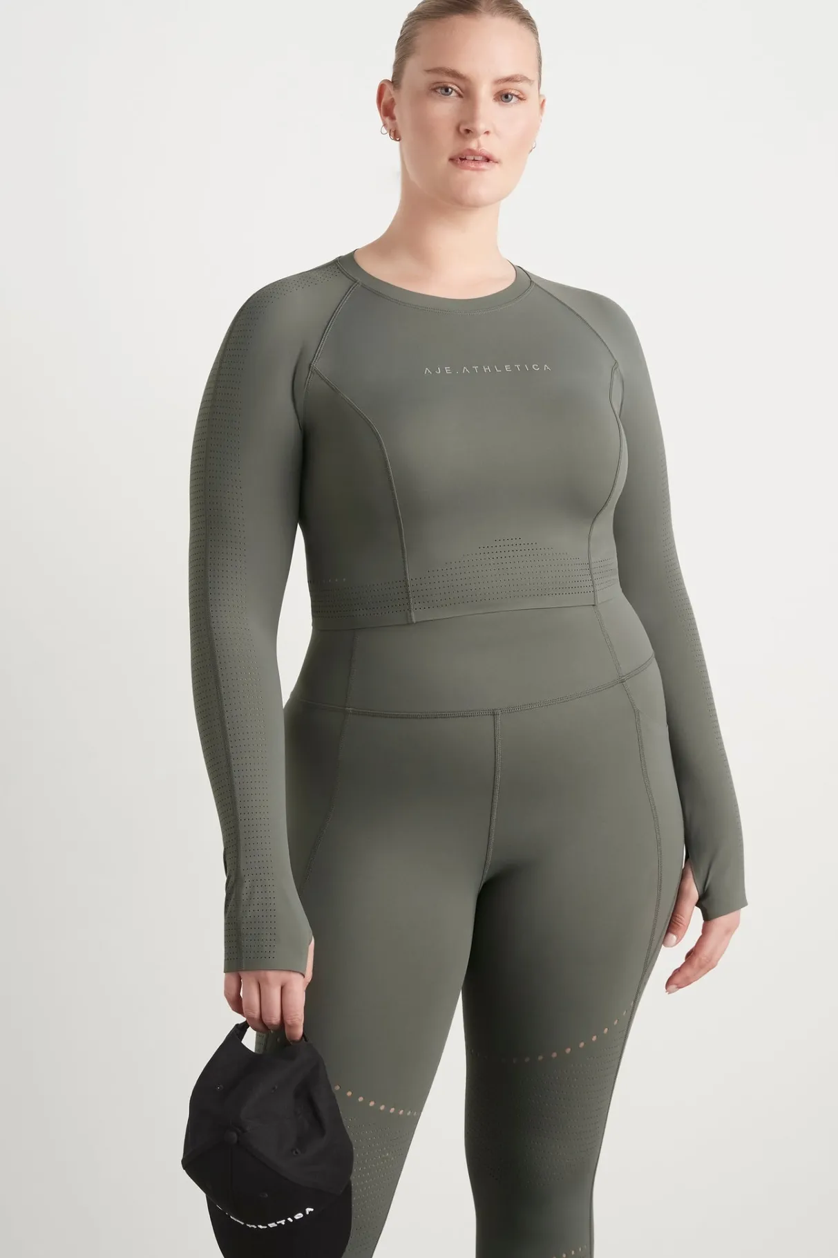 perforated_long_sleeve_crop_top__9.webp Sale Aje ATHLETICA Perforated Long Sleeve Crop Top 340 Midnight Grey/Reflective