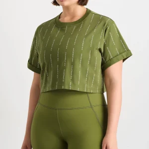 New Aje ATHLETICA Pinstripe Crop Tee 105 Evergreen White