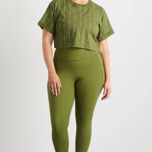 New Aje ATHLETICA Pinstripe Crop Tee 105 Evergreen White