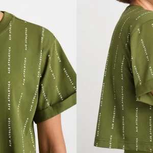 New Aje ATHLETICA Pinstripe Crop Tee 105 Evergreen White