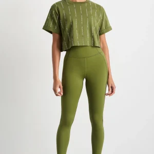 New Aje ATHLETICA Pinstripe Crop Tee 105 Evergreen White