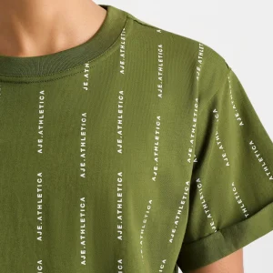 New Aje ATHLETICA Pinstripe Crop Tee 105 Evergreen White