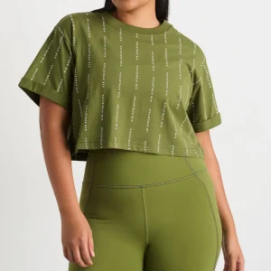 New Aje ATHLETICA Pinstripe Crop Tee 105 Evergreen White