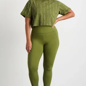 New Aje ATHLETICA Pinstripe Crop Tee 105 Evergreen White
