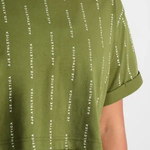 New Aje ATHLETICA Pinstripe Crop Tee 105 Evergreen White