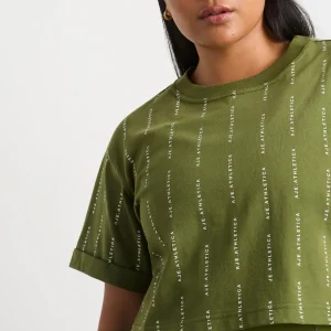 New Aje ATHLETICA Pinstripe Crop Tee 105 Evergreen White