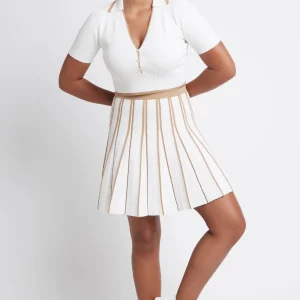 Outlet Aje ATHLETICA Pleated Knit Mini Skirt 611 White/Beige