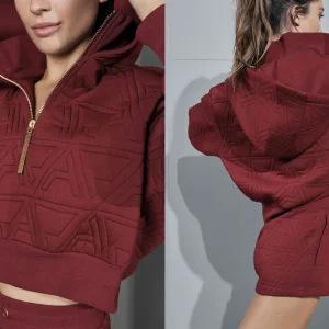 Online Aje ATHLETICA Quilted Scuba Hoodie 729 Burnt Burgundy
