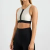 New Aje ATHLETICA Quilted Zip Front Bra 304 Moonstone Grey / Ecru / Black