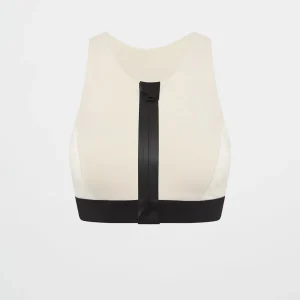 New Aje ATHLETICA Quilted Zip Front Bra 304 Moonstone Grey / Ecru / Black
