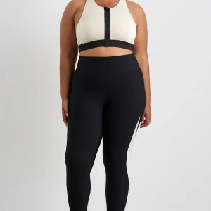 New Aje ATHLETICA Quilted Zip Front Bra 304 Moonstone Grey / Ecru / Black