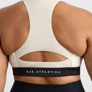 New Aje ATHLETICA Quilted Zip Front Bra 304 Moonstone Grey / Ecru / Black