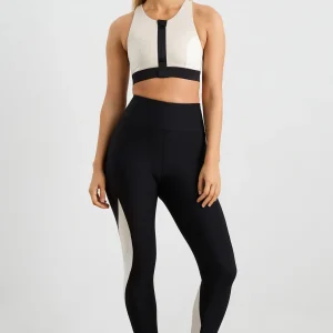 New Aje ATHLETICA Quilted Zip Front Bra 304 Moonstone Grey / Ecru / Black