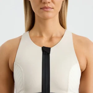 New Aje ATHLETICA Quilted Zip Front Bra 304 Moonstone Grey / Ecru / Black