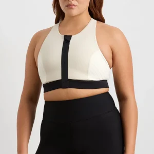 New Aje ATHLETICA Quilted Zip Front Bra 304 Moonstone Grey / Ecru / Black