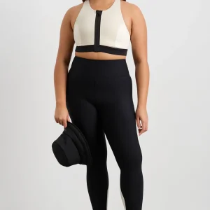 New Aje ATHLETICA Quilted Zip Front Bra 304 Moonstone Grey / Ecru / Black