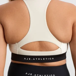 New Aje ATHLETICA Quilted Zip Front Bra 304 Moonstone Grey / Ecru / Black