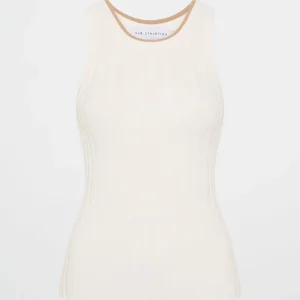 Discount Aje ATHLETICA Racer Split Knit Top 107 White/Natural Tan