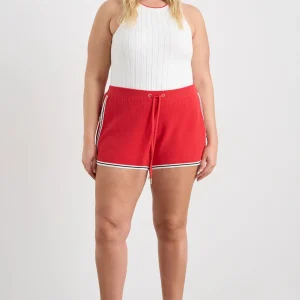 New Aje ATHLETICA Racer Split Knit Top 107 White / Passionate Red