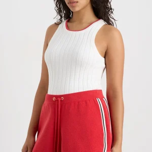 New Aje ATHLETICA Racer Split Knit Top 107 White / Passionate Red