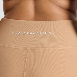 Best Sale Aje ATHLETICA Ribbed Mid Length Bike Short 601 Natural Tan