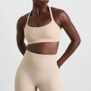 New Aje ATHLETICA Ribbed Sports Bra 376 Latte Beige