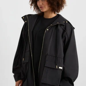 New Aje ATHLETICA Ruched Longline Parka 767 Black
