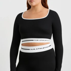 Discount Aje ATHLETICA Seamless Long Sleeve Crop 356 Black