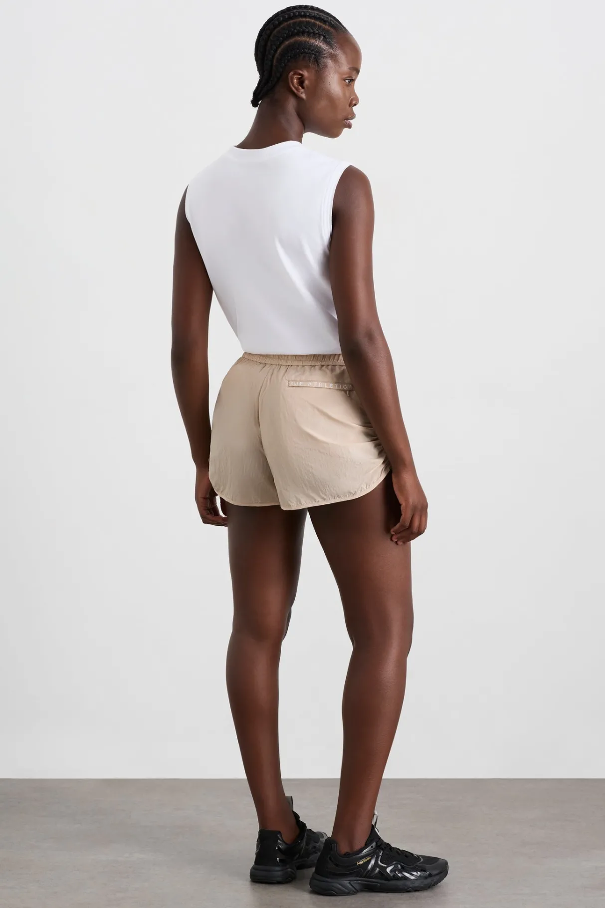 side_ruched_short__5.webp Clearance Aje ATHLETICA Side Ruched Short 602 Latte Beige