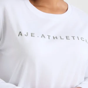 Shop Aje ATHLETICA Signature Logo Long Sleeve T-Shirt 127 White/Herringbone