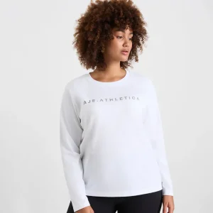 Shop Aje ATHLETICA Signature Logo Long Sleeve T-Shirt 127 White/Herringbone