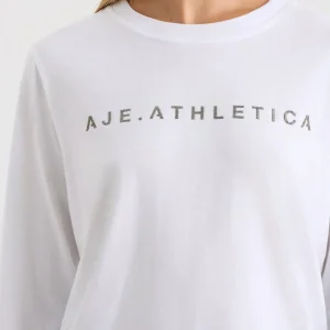 Shop Aje ATHLETICA Signature Logo Long Sleeve T-Shirt 127 White/Herringbone