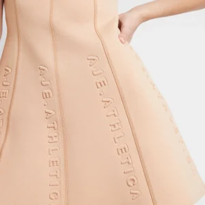 New Aje ATHLETICA Signature Logo Spacer Knit Mini Dress 802 Sand