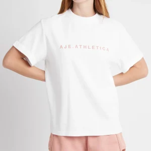 Discount Aje ATHLETICA Signature Logo T-Shirt 102 White/Sunset Pink