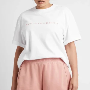 Discount Aje ATHLETICA Signature Logo T-Shirt 102 White/Sunset Pink