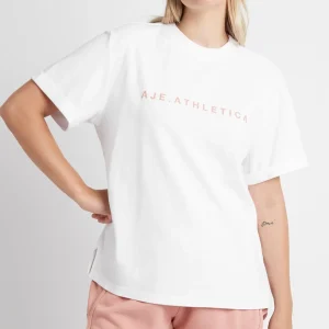 Discount Aje ATHLETICA Signature Logo T-Shirt 102 White/Sunset Pink