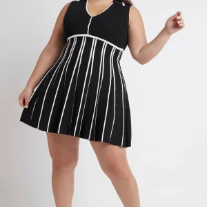 Sale Aje ATHLETICA Sleeveless Pleated Knit Mini Dress 801 Black/White