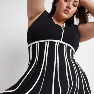 Sale Aje ATHLETICA Sleeveless Pleated Knit Mini Dress 801 Black/White