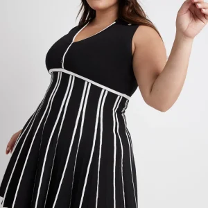 Sale Aje ATHLETICA Sleeveless Pleated Knit Mini Dress 801 Black/White
