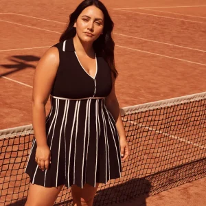 Sale Aje ATHLETICA Sleeveless Pleated Knit Mini Dress 801 Black/White