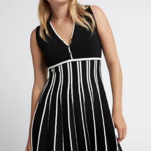 Sale Aje ATHLETICA Sleeveless Pleated Knit Mini Dress 801 Black/White