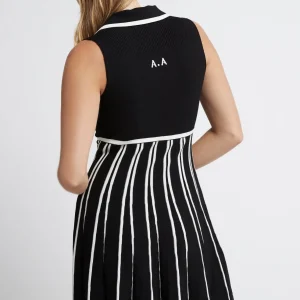 Sale Aje ATHLETICA Sleeveless Pleated Knit Mini Dress 801 Black/White